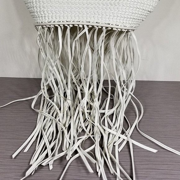 Balenciaga Tresse Calf Fringed Off White Leather Tote - Picture 3 of 13